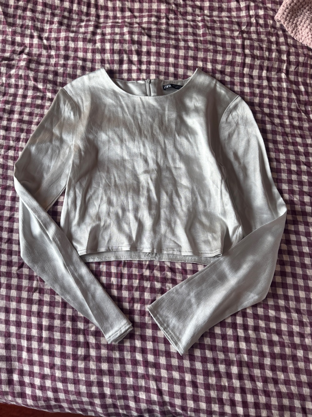 Zara Silver Cropped Long-Sleeve Top